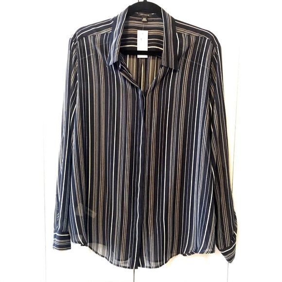 NEW Ann Taylor Sheer Striped XXL Navy/Multi Blouse - Picture 11 of 12
